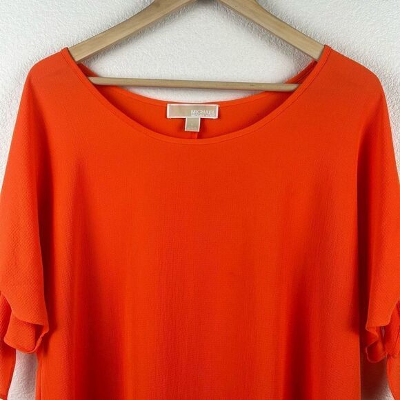 Michael Michael Kors Women's Size L Batwing Tie Sleeve Top Red Orange Relax Fit - Picture 3 of 9